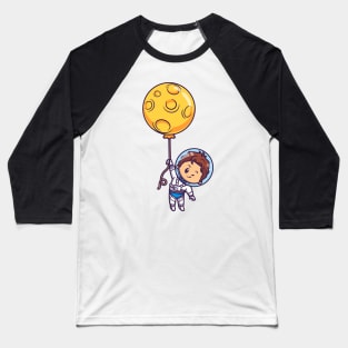 Cute Boy Astronaut Floating With Moon Balloon Baseball T-Shirt